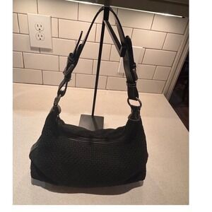 The Sak Black Woven Hobo Bag Leather Trim Adjustable Strap Shoulder Bag